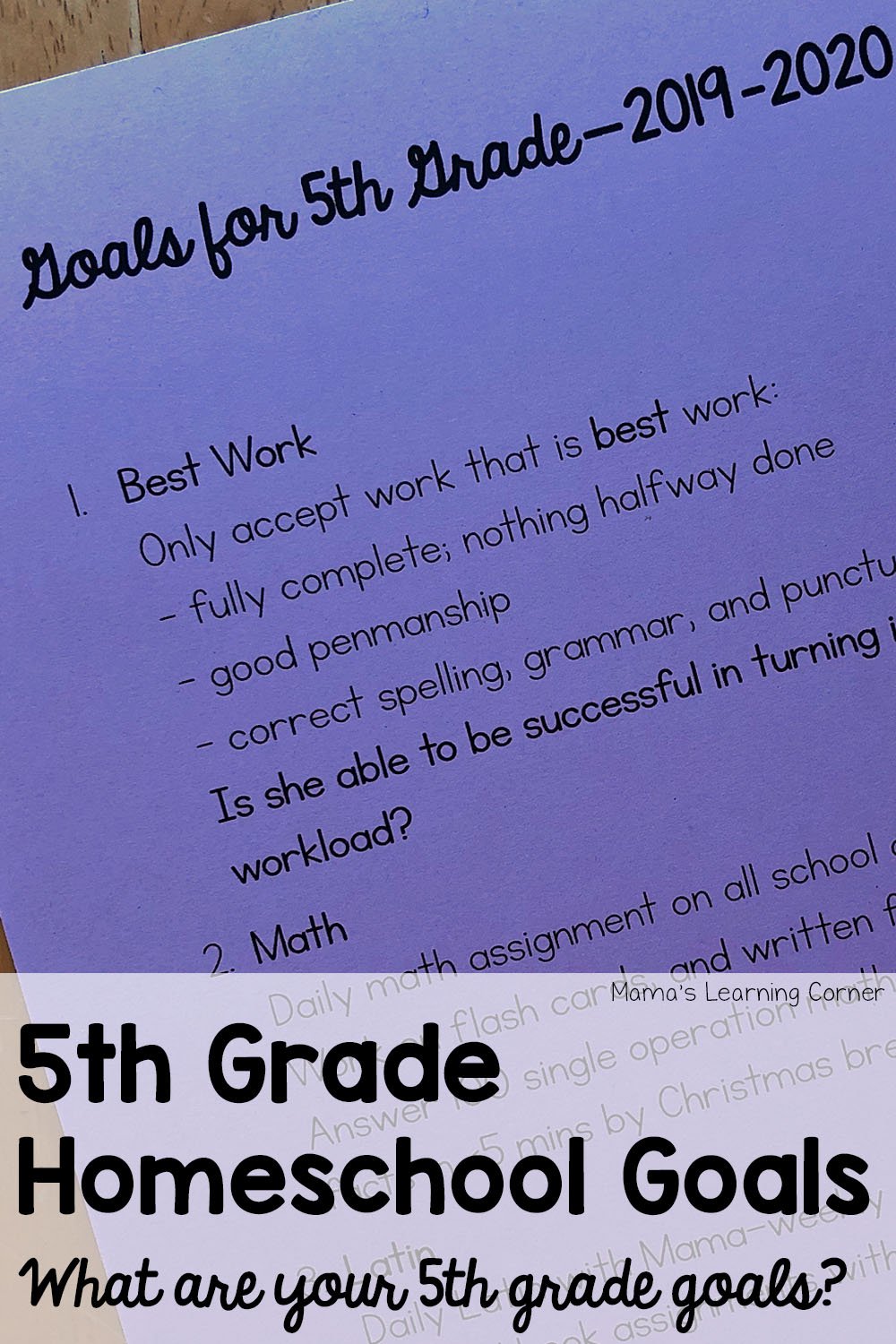 Examples Of Goals For My Child In 5th Grade?